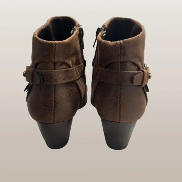 Baretraps Rosea Ankle Booties Shoes Sz 8.5M Brown Faux Leather Heeled w/SideZip - Picture 6 of 8
